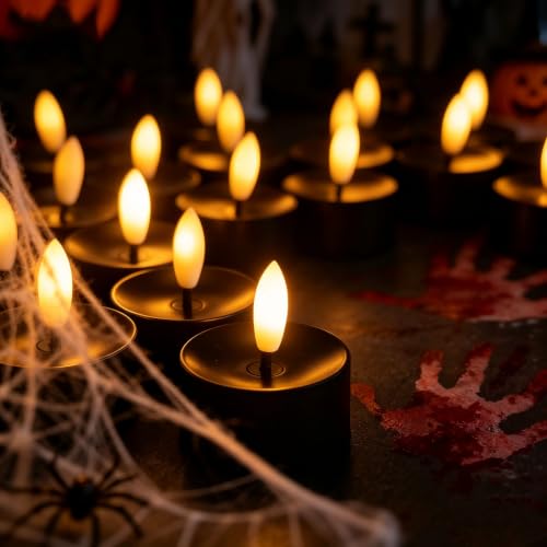 Image of QIDEA Halloween LED Black Tea Lights for Pumpkin Christmas Decor 12 Sets