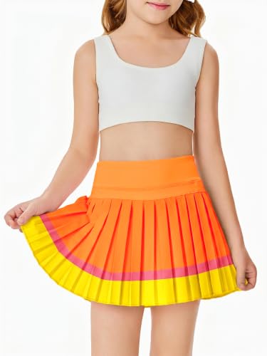 Image of Haloumoning Girls Pleated Skirts with Shorts Athletic Tennis Skorts Sport Performance Skirt with Pockets 4-14 Years