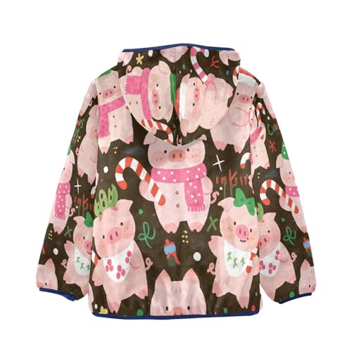 Christmas Pigs with Candy Canes_1 Toddler Fleece Jacket Girl Boys Hooded Fleece Jacket Coat Warm Outwear Zip-up 3-10T2