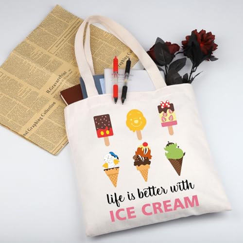 WSNANG Mouse Snack Shoulder Bag Life Is Better With Ice Cream Canvas Tote Bag Ice Cream Lover Gift Snack Lover Gift2