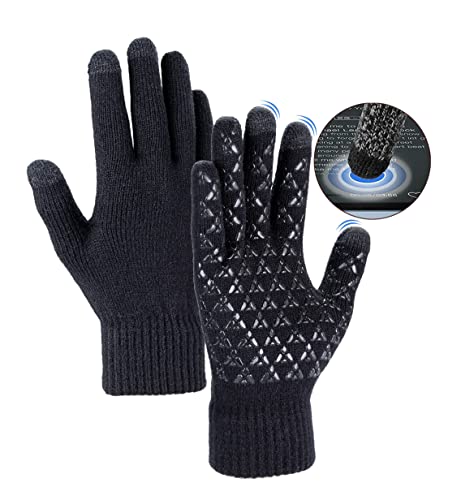 LOGOGO Textile Gants Hiver, Élasticité Doux Tricot Gants, Antidérapant Chaud Coupe-Vent Doublés Gants pour Homme Femme, Gant Tactiles Smartphone à Ecran gris- taille unique