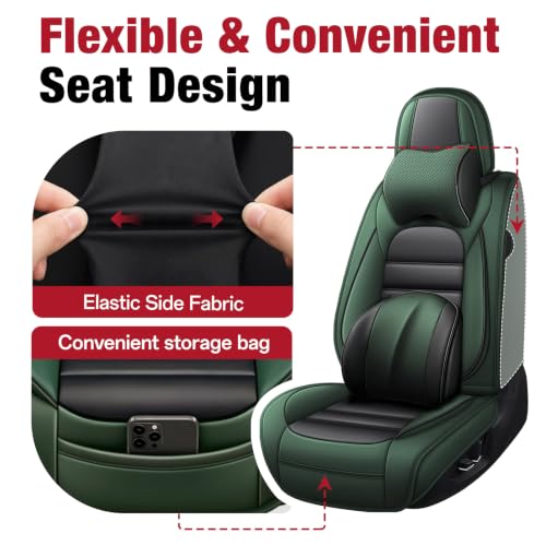Image of Premium Leather Deluxe Front Covers for Toyota Camry 2015-2026, Black-Green