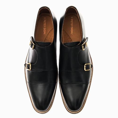 Dress Shoes for Men | Genuine Leather Shoes Double Monkstraps Cap Toe Design Comfortable Rubber Sole