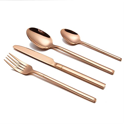 Juego de cubiertos 24 piezas cubiertos de oro juego de cubiertos dorados tenedor cuchillo cuchara juego de cubiertos de cocina juego de cubiertos de acero inoxidable plateado cuchara (24 piezas blanco