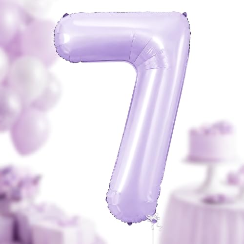 Image of KatchOn, Pastel Purple Number 7 Balloon - 40 Inch, Lilac Foil Balloon