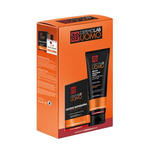 Dermolab Uomo - Kit Doccia Shampoo Relax 250 ml Muschio e Ambra, Azione Tonificante, e Profumo Eau De Toilette Energizzante 100 ml, Note di Arancio e Lavanda