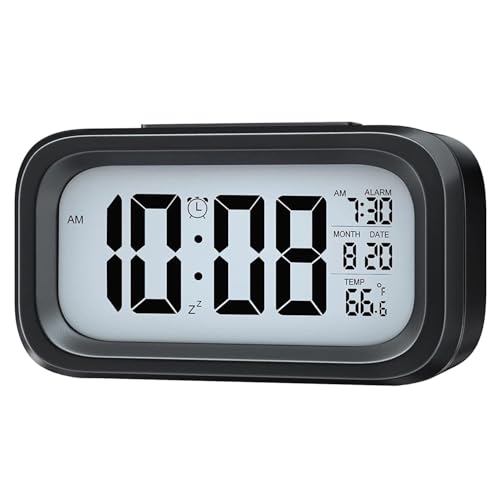 Image of Digital LCD Alarm Clock with Backlight | LED Display Bedside Clock with Alarm & Snooze | Compact Table Clock for Bedroom, Office & Travel (1 Pc)