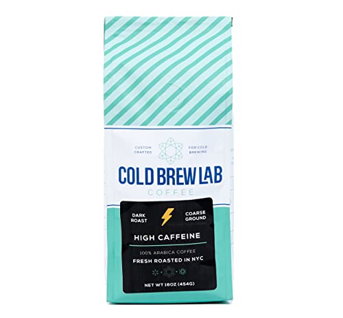 Cold Brew Coarse Ground Coffee, High Caffeine Blend, Dark Roast, 1 LB, Extra Strong, Cold Brewing & French Press