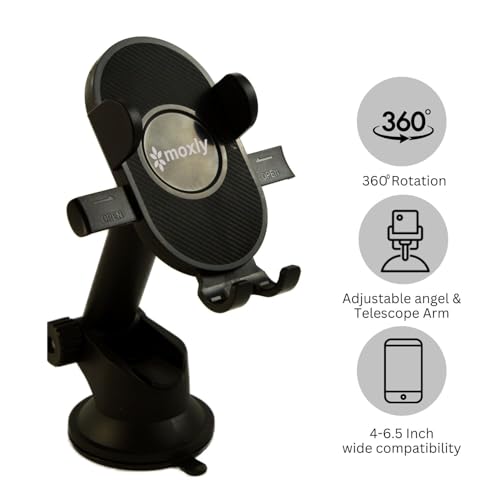 Image of Universal Car Mount - Strong Suction, Double Lock, 360 Rotation, Quick Release, Telescopic Arm, Windshield & Dashboard Compatible for All Mobile Phones. (MXK-655)