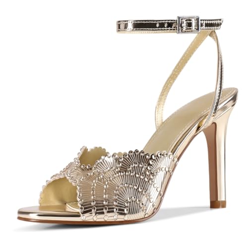 UJPFEO Rhinestone High Heel Sandals for Women Round Open Toe High Heels Sparkly Stilettos Strap Ankle Heels Dressy Weddings Prom Sexy Sandals Shoes - image 1