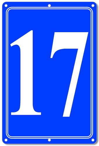 Image of Premium Aluminum Number Signs 17, Metal 12 inch X 8 inch Blue Numbered Signs Outdoor for Parking Lots, Floor, Dock, Court, Aisle, Field, High Visibility, No Fade, Weather-resistant