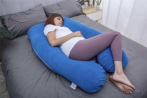MOON PINE Pregnancy Pillow, U Shaped Full Body Pillow for Maternity Support, Sleeping Pillow with Cover for Pregnant Women (Dark Blue)