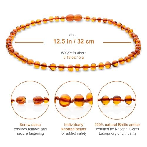 Baltic Amber Necklace 12.5 inches Unisex Amber Jewelry - Amber Beads Necklace (Cognac, Baroque)2