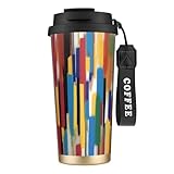 QHZLY Taza de café de acero inoxidable 316 con diseño de trazos creativos, color negro, vaso de viaje grande aislado para oficina, hogar, coche