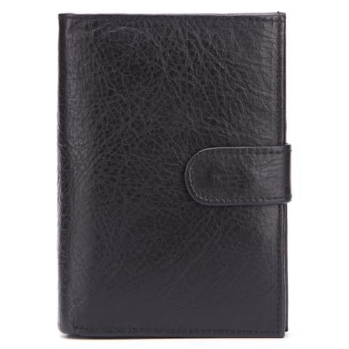 Mens Wallet with Snap Button Closure Large RFID Blocking Bifold Wallets Genuine Leather Card Holders