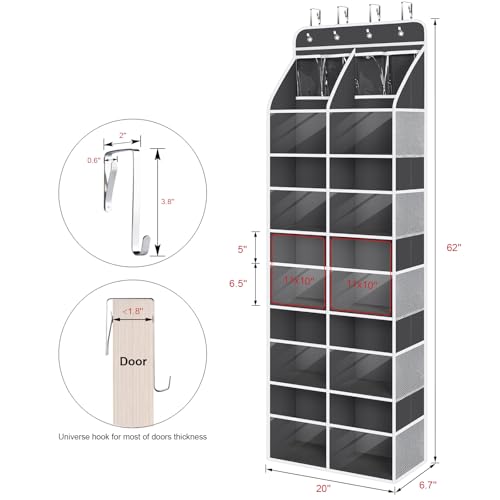Image of Univivi Hanging Yarn Storage Organizer with Clear 4 Pockets, Extra Large 6 Tiers Crochet Bag Organizer, Over the Door Yarn Storage for Crochet Hook, Knitting Needles (Dark Grey)