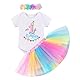 FYMNSI Baby Mädchen 1. Erster Geburtstag Outfit Baumwolle Kurzarm Strampler Body Prinzessin Regenbogen Tüll Tütü Rock Blumen Stirnband 3tlg Set 1 Jahr Geburtstagsparty Kleid Fotoshooting Bunt