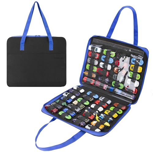 JOYMOMO Toy Car Organizer Carrying Case Compatible with Matchbox Cars, Portable Carrying Container Carrier Holder Fit for 52 Toy Car Storage (Toy Cars Not Included) (Black)