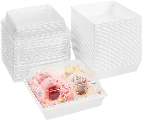 Leslady 13.5 x 12.5 x 6.5CM Cajas para Tartas de Pastel con Tapa Transparentes, Conjunto de 50 Unidades Cajas para Cupcakes Apto para Bodas, Graduaciones, Cumpleaños, Regalos (Blanco)