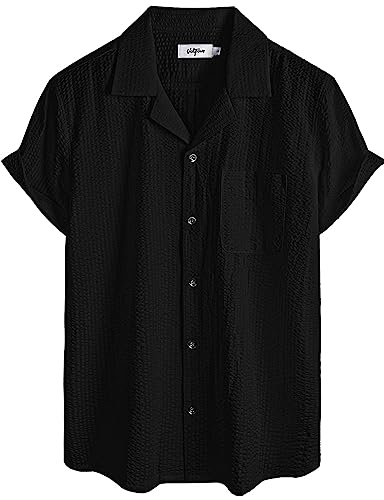 Image of VATPAVE Mens Striped Summer Shirt Casual Button Down Short Sleeve Beach Shirts Cotton Shirts for Men
