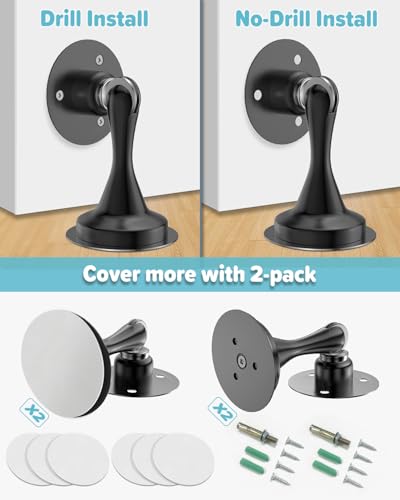Image of Door Stoppers Magnetic Door Catch - 2 Pack Stainless Steel Heavy Duty Door Stops for Bottom of Door, Wall & Floor Mounting No-Drill Strong Adhesive & Screws, Strong Door Holder to Keep Door Open