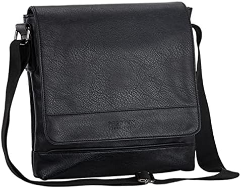 Kenneth Cole Reaction Grand Central Tablet Messenger Pebbled Vegan Leather Shoulder Case Crossbody Day Bag For School, Work, Travel, Black