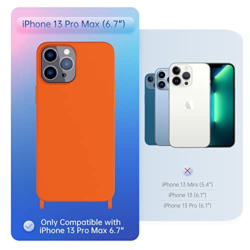 Image of Compatible with iPhone 13 Pro Max Case, Crossbody Phone Case with Strap Neck Lanyard Adjustable, Shockproof Drop Protection Silicone Phone Cover for iPhone 13 Pro Max, 6.7'' Neon Orange