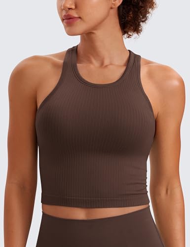 Image of CRZ YOGA Seamless Rib Racerback Crop Tank | Light Support, Removable Pads, Yoga, Ribbed, Racerback, Longline Sports Bras for Women