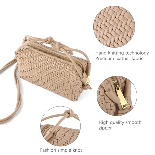 Image of Woven Crossbody Bag for Women,Small Handbag Cute Purse Vegan Leather Handmade Shoulderbag,Lightweight Tote Bag with Strap