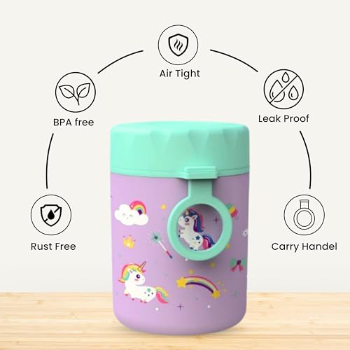 Image of ONE AND ONLY Stainless Steel Food Jar for Kids 480ml | Airtight Baby Food Container | Multipurpose Snack Jar | Travel Friendly Food Storage Box | BPA Free Kids Food Container (Purple)