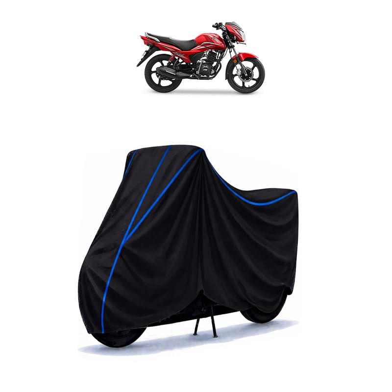 Image of TVS Victor Premium Bike Cover Water Resistant Universal Motorcycle Rain | Heavy Duty UV Protection, Dust, Scratch Indoor Outdoor All Weather with Black Blue Piping Elastic