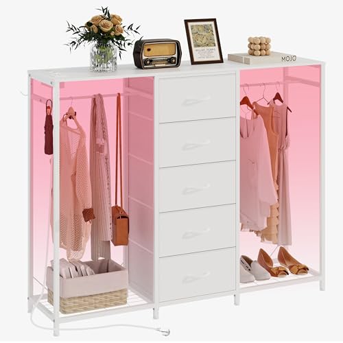 Trironsun Commode à 5 tiroirs avec porte-vêtements - Commode avec tringle à vêtements -...