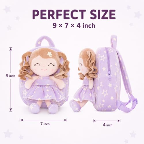 Image of Gloveleya 3.5L Curly Hair Plush Figures Dress Backpack - Purple Star, 9 inches, 3.5 liters