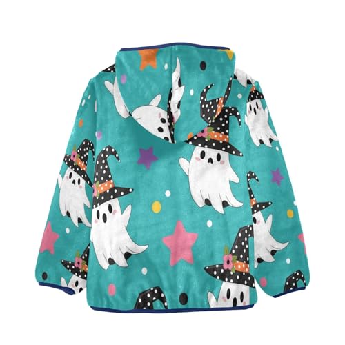 Halloween Ghosts with Witch Hats Toddler Fleece Jacket Girl Boys Hooded Fleece Jacket Coat Warm Outwear Zip-up 3-10T2