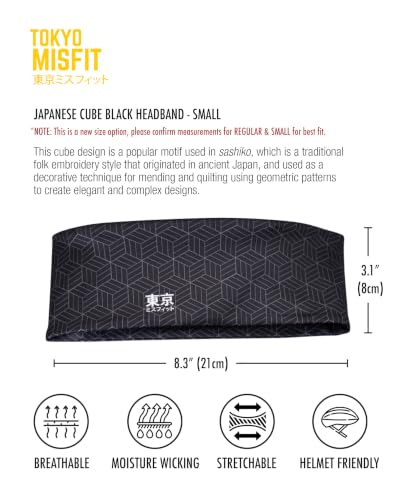 Image of Tokyo Misfit Japanese Headband Men & Women Sweat Band (Cube-Black-Small) | Japanese patterns, Moisture wicking, Cooling headband, Breathable stretch fabric, Workout, Running, Exercise, Sports, Yoga