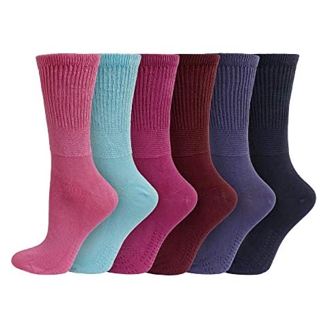 Ladies Non Elastic Diabetic Socks 4-8 Hand Linked Toe Seam 80% Bamboo Soft Extra Wide Top Grip (Assorted, 6) Cover