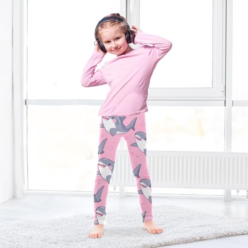 Shark on Pink Girls Leggings,Workout Leggings for Girls Toddler Athletic Legging Size for 3-10T4