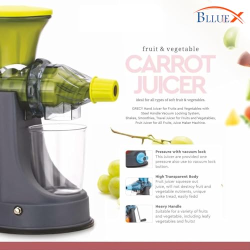 Image of Manual Pastic Hand Juicer for Fruits & Vegetables | Fresh Mosambi, Orange Citrus Fruits Juice Maker Machine For Home Kitchen | With Steel Handle Vacuum Locking System