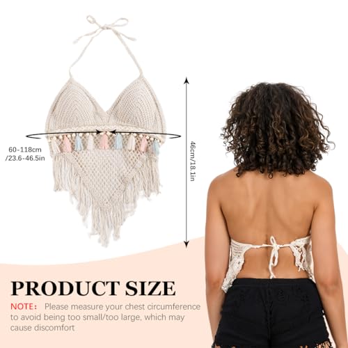 Image of PALAY Women's Summer Crochet Granny Square Halter Tops Boho Sleeveless Backless Fringe Trim Cami Cover Up Tank Crop Top