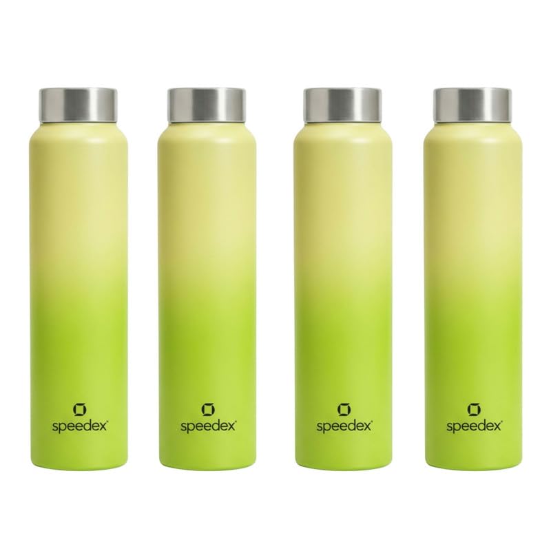 Image of Speedex Stainless Steel Water Bottle 1 Ltr, Leak Proof Screw Cap, BIS Approved 1000 ml Metal Bottle For Daily, Office, School, Gym, Travel Use for Men, Women, Kids, Adults, Lime Green, Set of 4