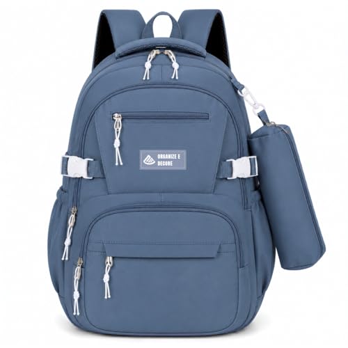 Mochila Escolar Grande Impermeável Bolsa Reforçada Com Bolso Antifurto e Divisória Para Notebook Acompanha Estojo Feminina Masculina Trabalho Faculdade Adulto Infantil Juvenil Adolescente (Azul)