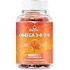 Organic Omega 3 Gummies with Omegas 6, 7, 9, DHA & EPA from Flaxseed Oil and Sea Buckthorn Fruit Oil – Sugar-Free, Supports Brain, Heart, Eye & Immune System, Supplements for Kids & Adults (60 CT)