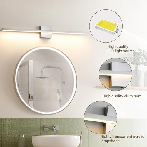 Image of Bathroom Light Fixtures Over Mirror, 32 Inch Brushed Nickel Bathroom Vanity Light, LED Modern Wall Sconce 3000K Bar Vanity Lights for Bathroo