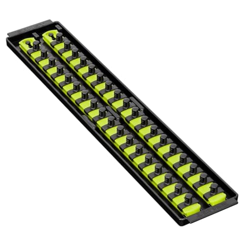 Ernst Manufacturing 19-Inch Socket Boss Premium 2-Rail, 3/8-Inch-Drive Socket Organizer, High-Visibility (8462HV) - Made in the USA
