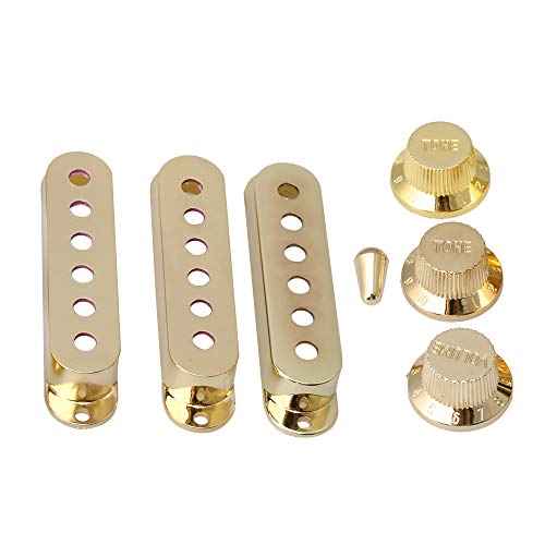 lovermusic lovermusic Guitars 6 Hole Single Coil Pickup Cover & 1V2T Knob Switch Tip Set of 3 Golden