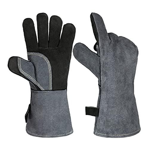 500 Guantes de soldadura de soldadura de trabajo resistente al calor Guante de soldadura de cuero 4 0 cm Con guantes de soldadura de trabajo de manga larga, Accesorios de soldadura