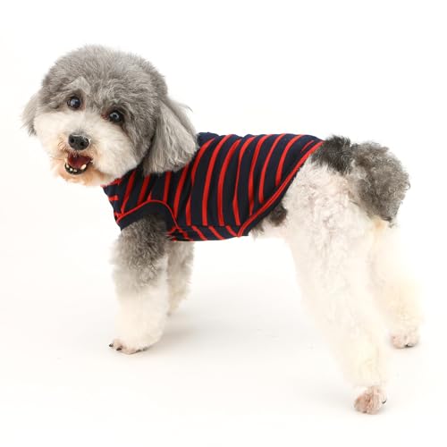 ZUNEA Gestreiftes Sommer-T-Shirt für Kleine Hunde Katzen Welpen Weiche Baumwolle Basic Tank-Top Chihuahua Weste Kleidung Atmungsaktiv Hunde-Sweatshirts für Haustiere Strandkleidung Camp-Shirt Rot XXL