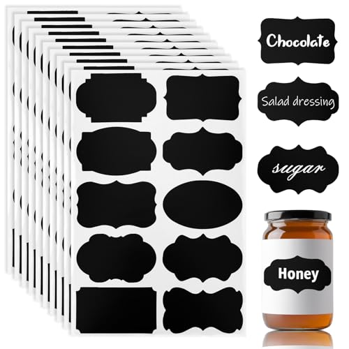 150 pz Etiquetas para Frascos, Pegatina de Pizarra etiquetas adhesivas autoadhesivas, Etiquetas Pizarra Adhesivas para Decorar Especias Tarro Despensa Estantería