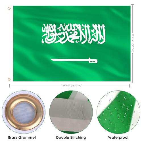 Image of Ahfulife Saudi Arabia Flag 3x5 Ft, 2 Pcs Large Saudi Arabian National Flags for Outdoor Indoor, Double Sided with Brass Eyelets for World Cup, National Day, Party, Garden, Bar, Street Decor