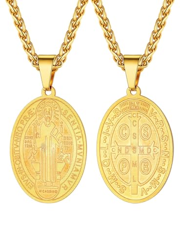 Image of U7 Saint Michael Necklace for Men,Stainless Steel /18K Gold Plated St Michael Archangel /Saint Benedict /Saint Christopher Pendant Amulet Necklace for Men Women